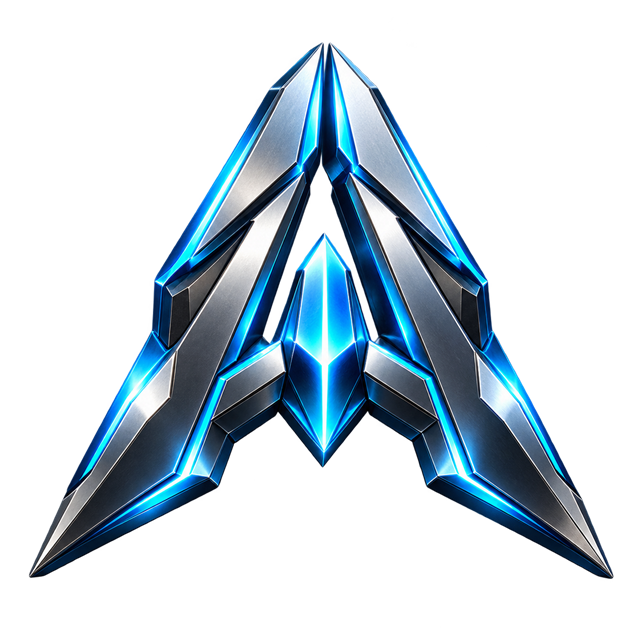The Arbiter emblem: a faceted silver A with glowing blue edges